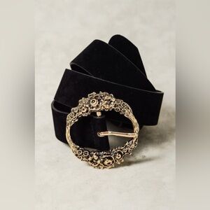 Black Floral Luxe Etched Blossom Buckle Belt